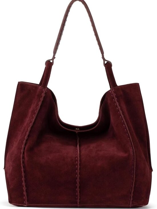 The Sak Handbags - The Sak Los Feliz Large Tote Black Cherry Suede Leather Hobo Shoulder Bag NWT